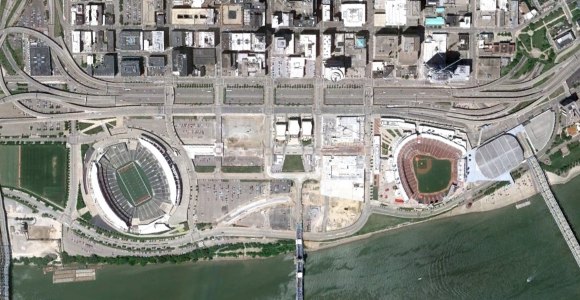 Cincinnati Riverfront satellite view